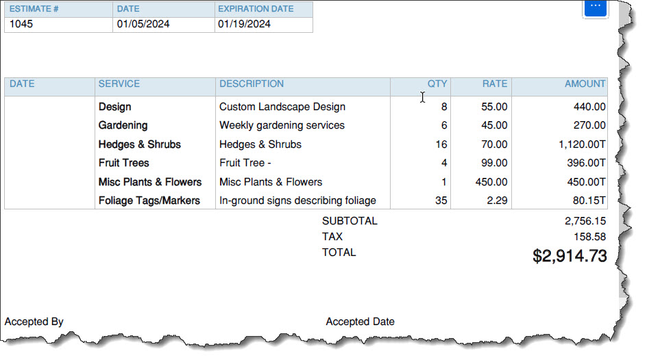 section in quickbooks