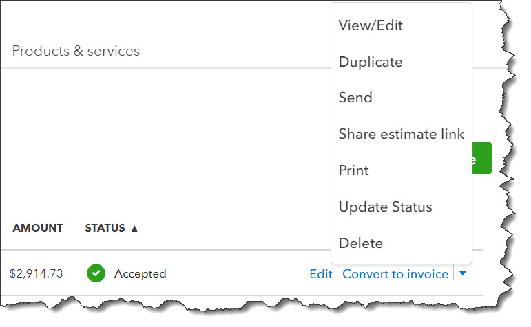 services section in quickbooks