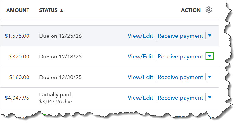 invoice section in quickbooks