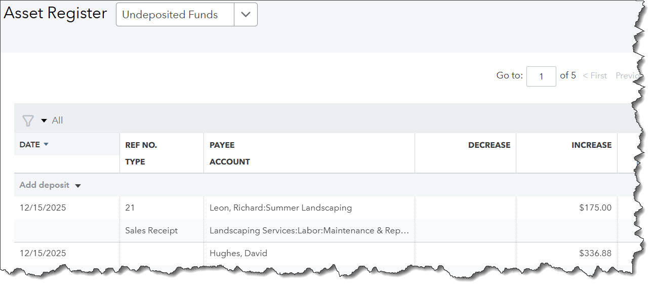 asset section of quickbooks