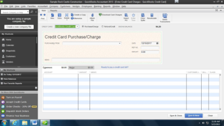 Enter credit card charges either as they occur or when the statement is received