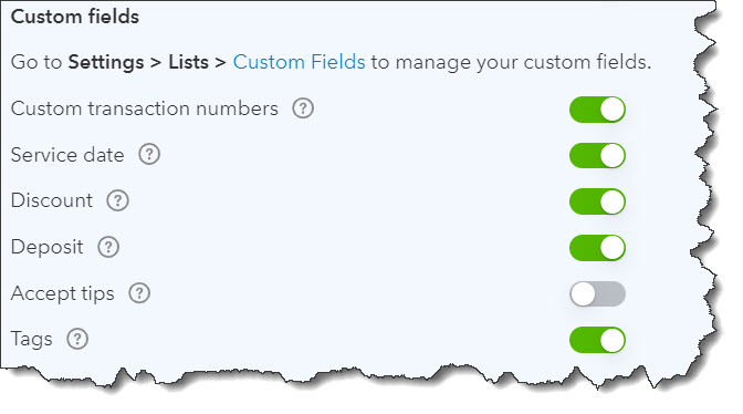 Quickbooks custom fields