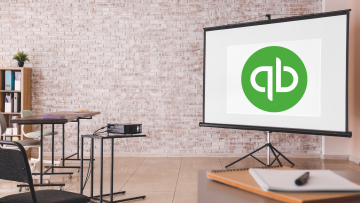 quickbooks logo on projection screen