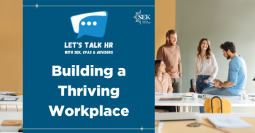 building a thriving workplace with text on blue background