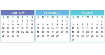 january february march calendar