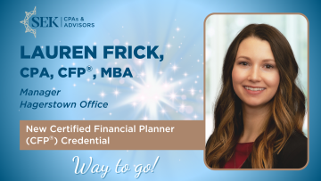 SEK Tax Manager Lauren Frick Earns Certified Financial Planner Credential