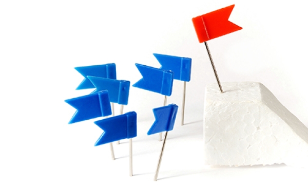 red flag with blue flags