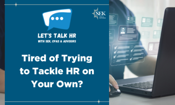 image with tired of trying to tackle hr on your own text on blue background