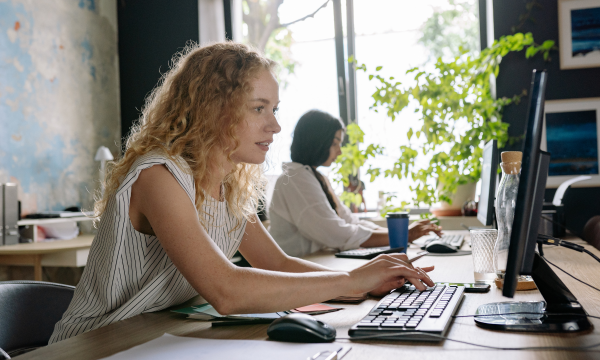 woman using the computer