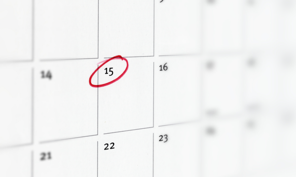 calendar with the 15th circled