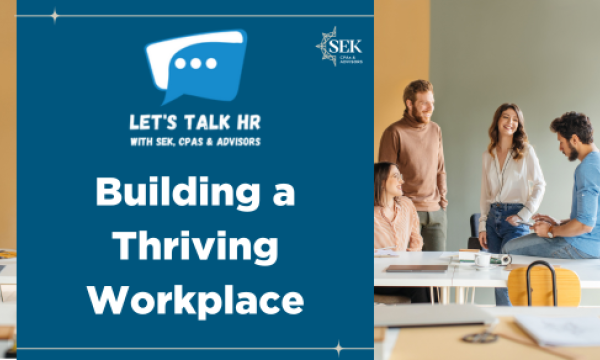 building a thriving workplace with text on blue background