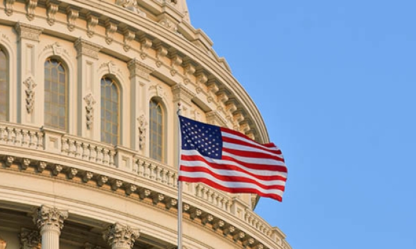 building with american flag