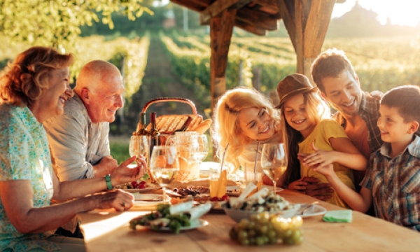family at picnic table