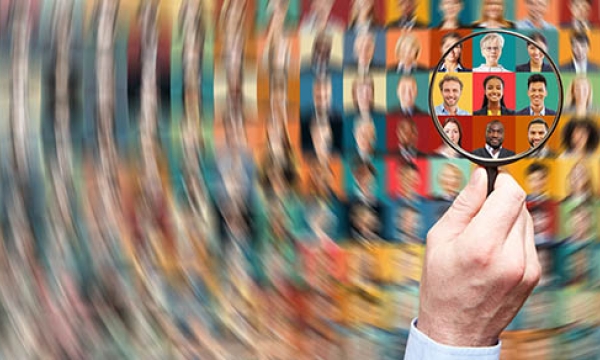 magnifying glass on people