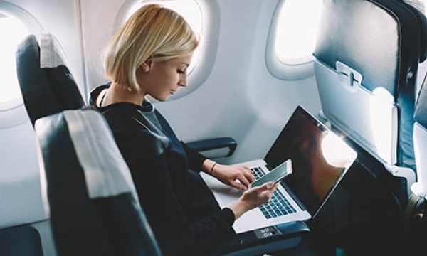 woman traveling on plane
