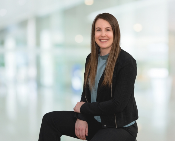 woman in green shirt