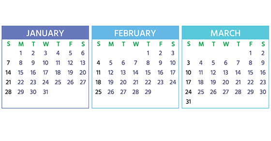 january february march calendar