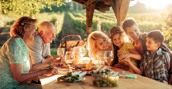 family at picnic table