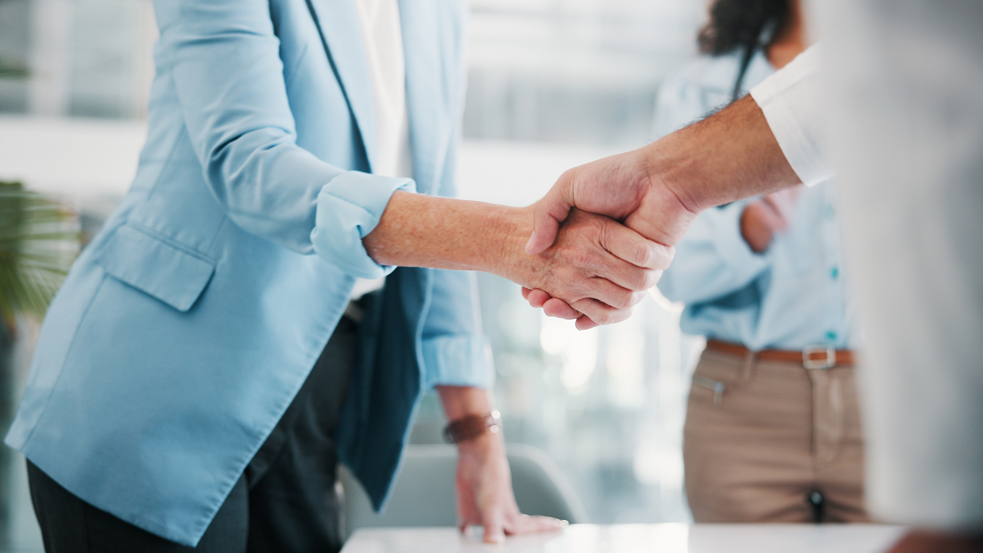 shaking hands during a business deal