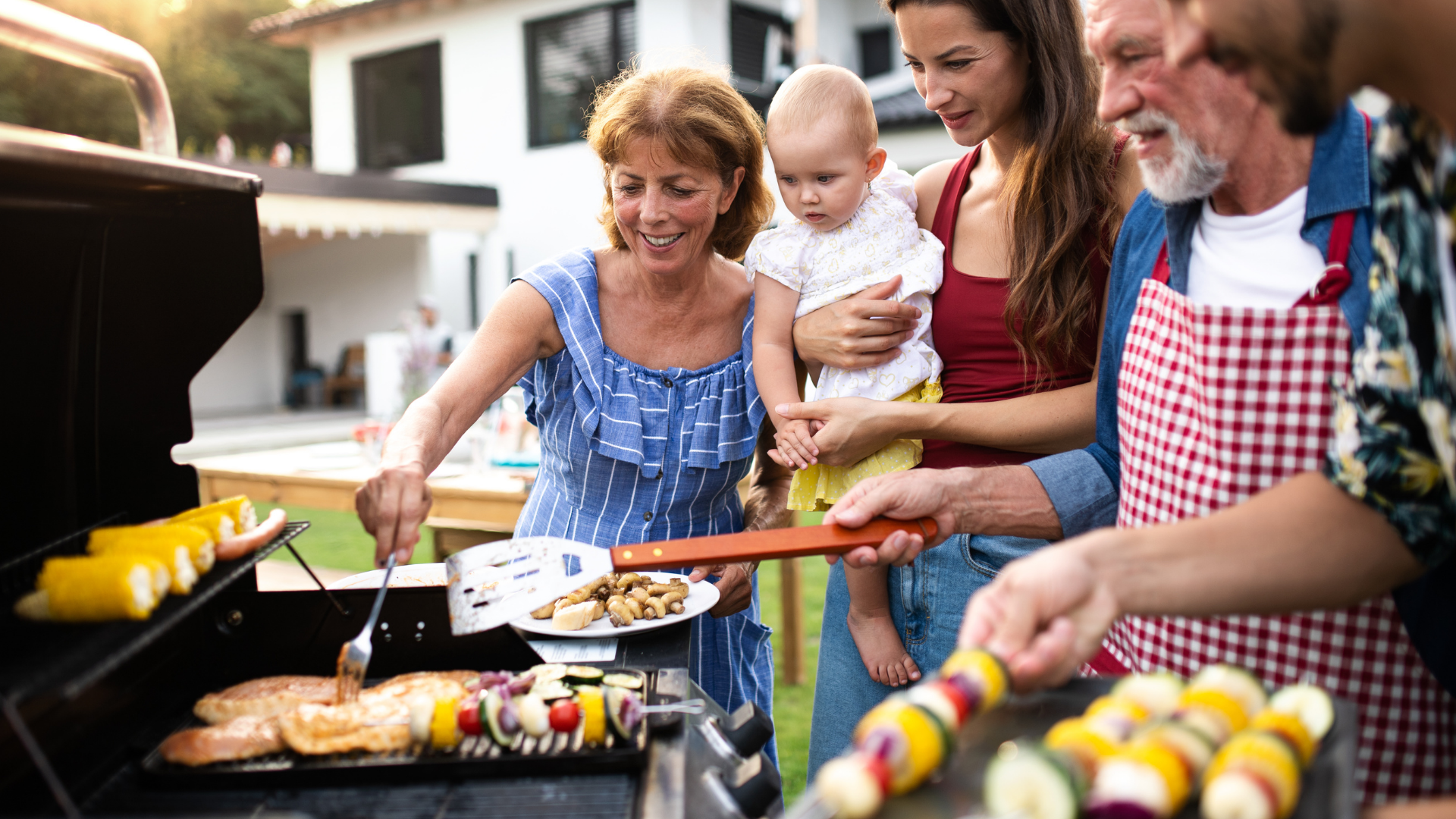 Family at grill