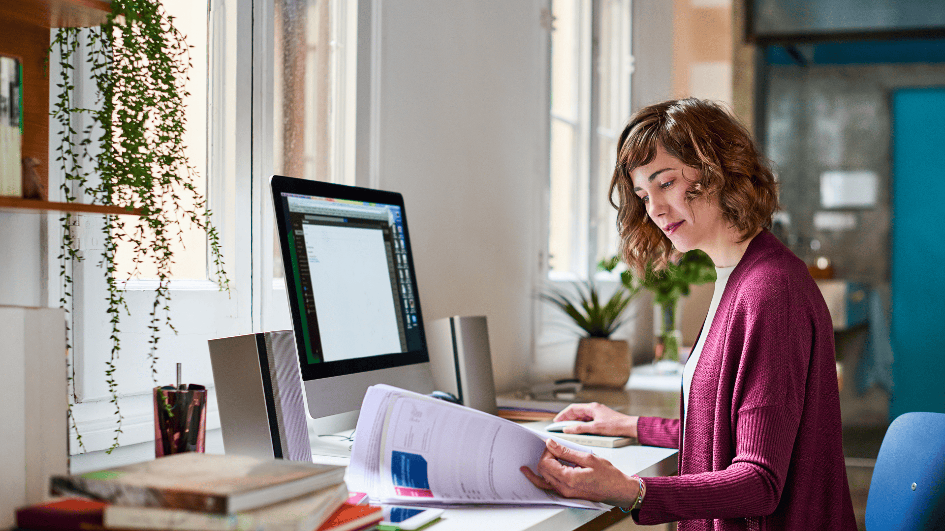 woman using computer