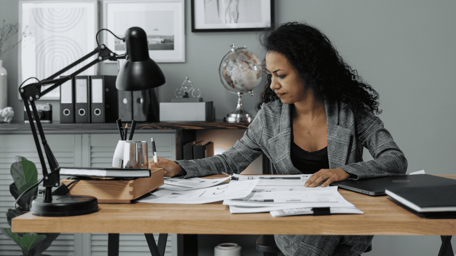 Female business owner running payroll