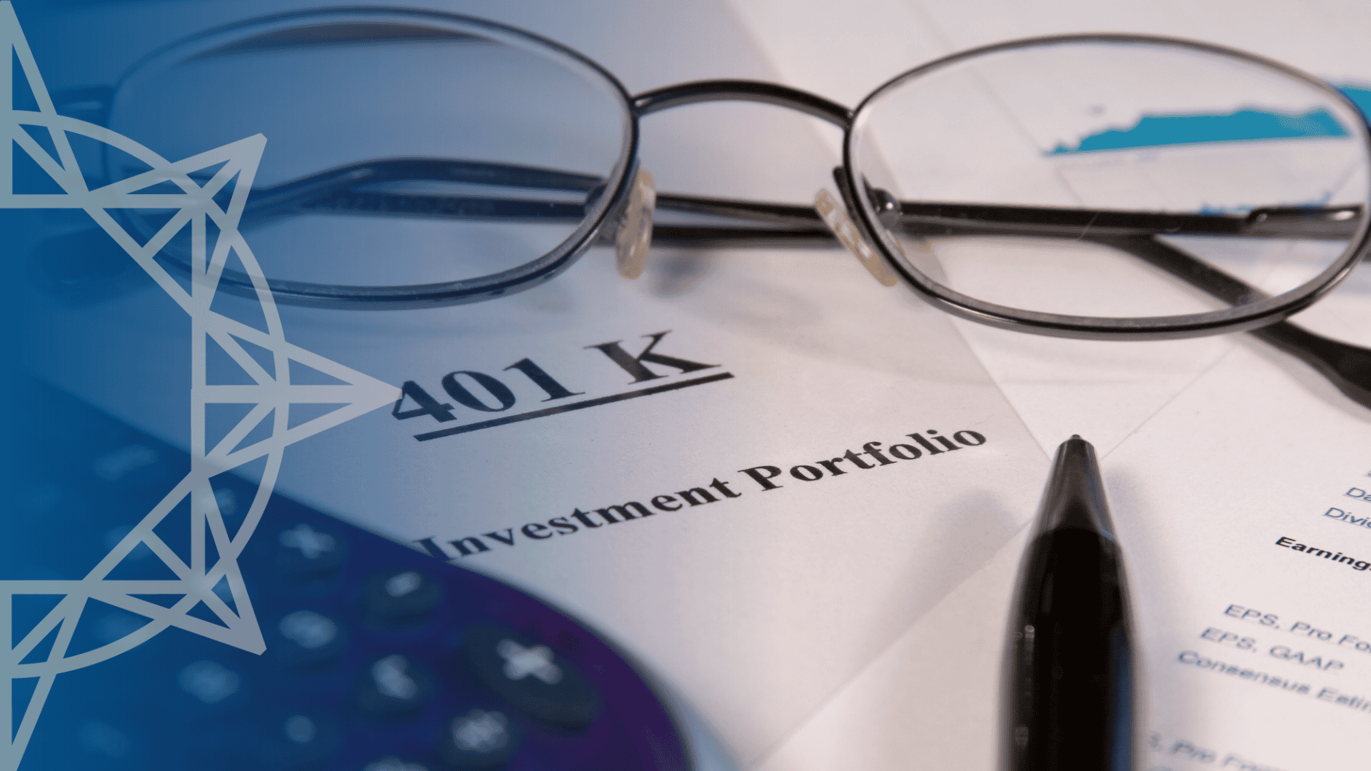 glasses and calculator over 401(k) documents